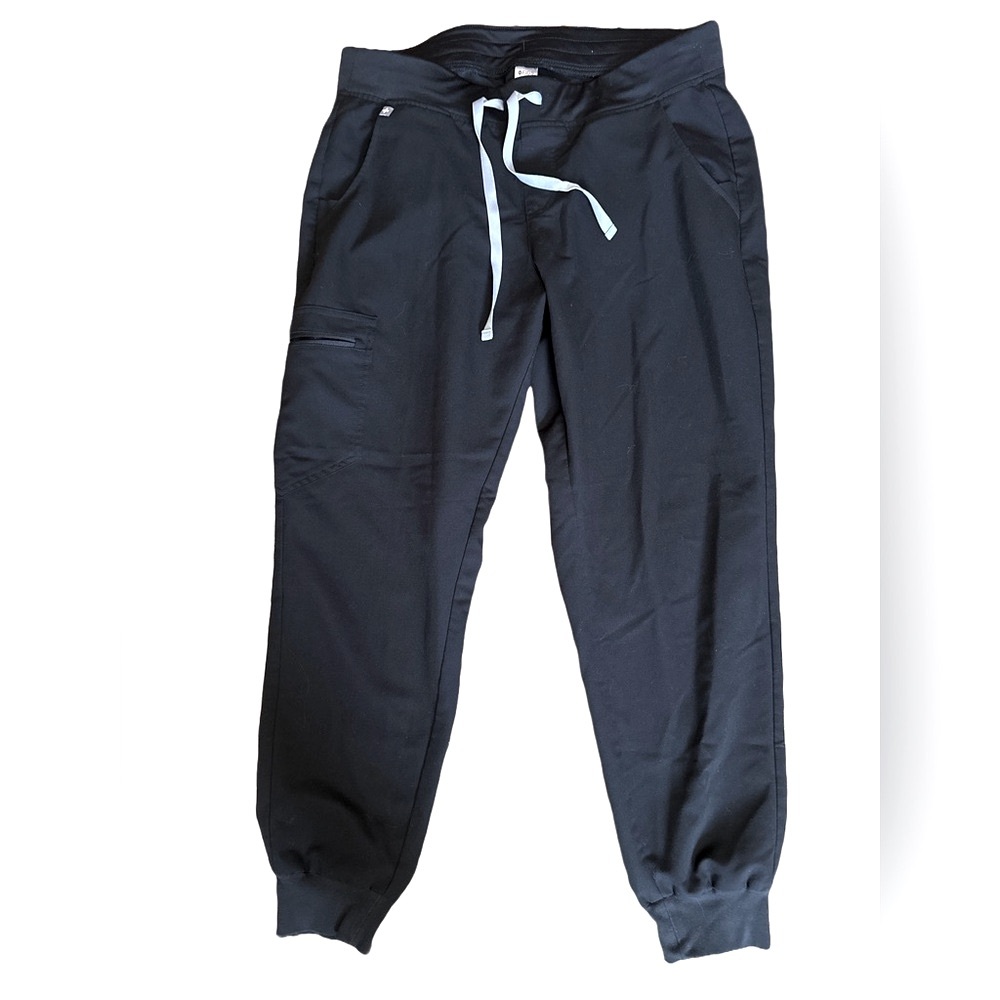 SET Figs Black Relaxed Leg Pants with Elastic Cuffs and Drawstring Waist - Picture 3 of 7